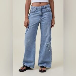 Cotton on y2k high waisted wide leg butterfly jeans